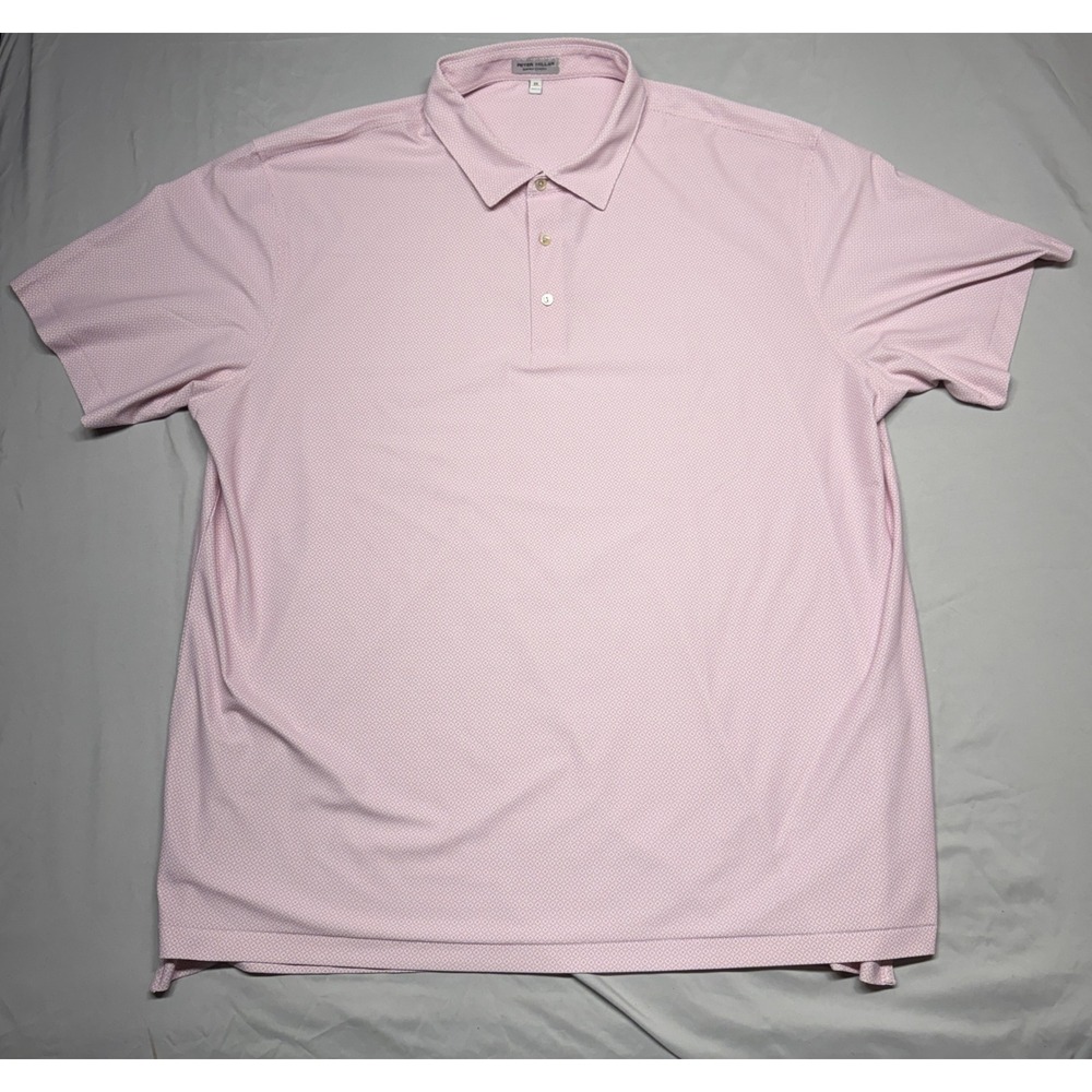 Peter Millar Summer Comfort Polo Mens 2XL Pink Geometric Print Golf Stretch